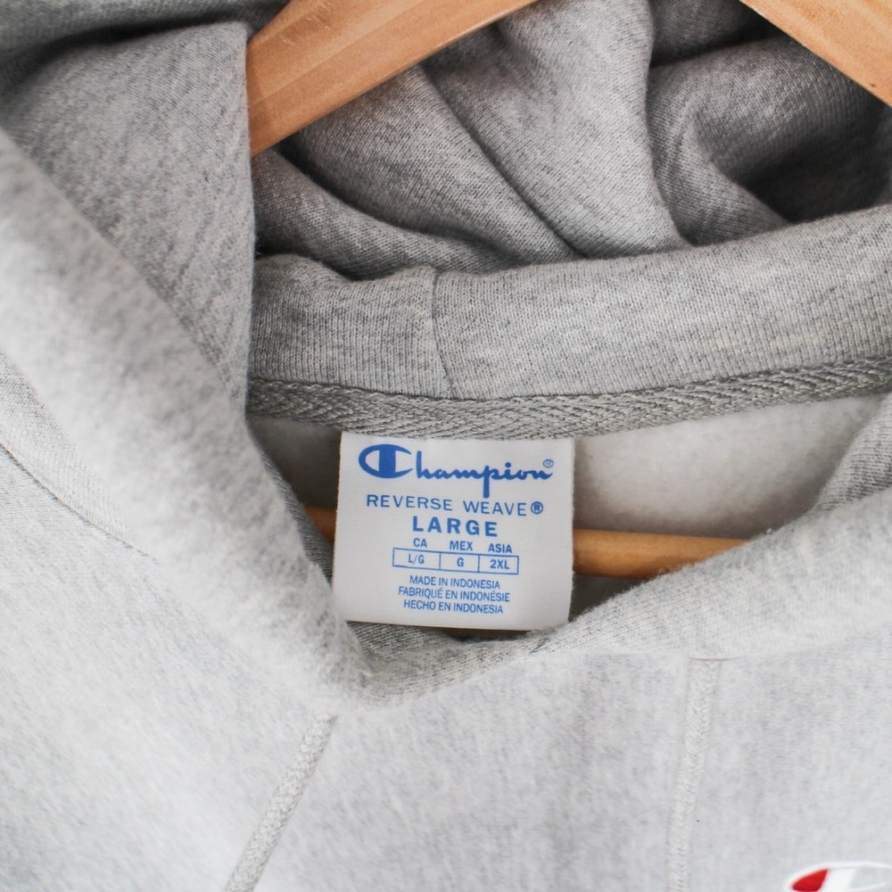 Champion Reverse Weave Hoodie Sweatshirt Gray Embroidered Logo Men's Large - Picture 3 of 4